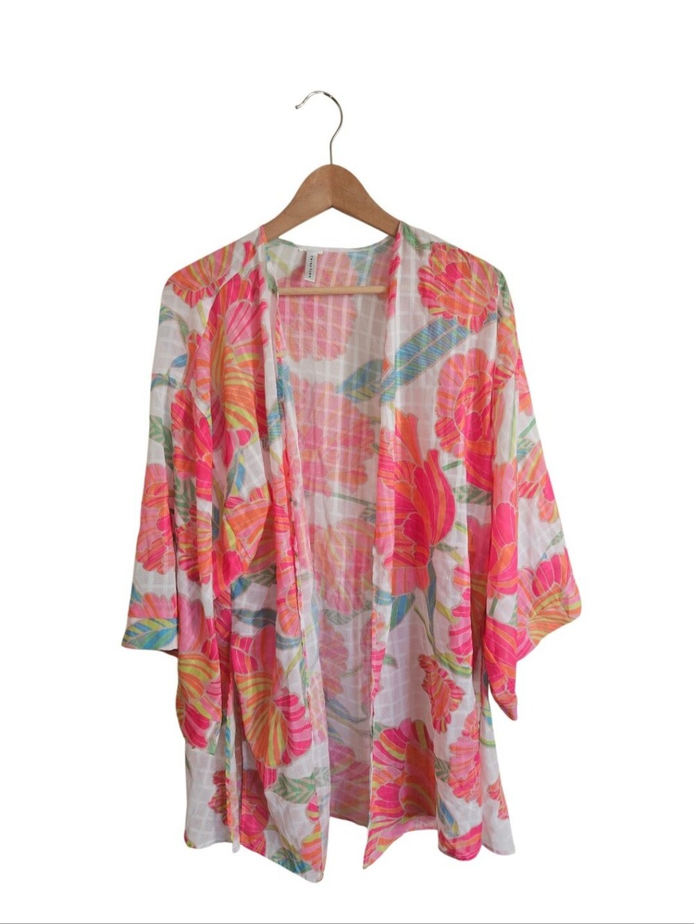 Trina Turk Floral Pink Open-Front Kimono Jacket One Size